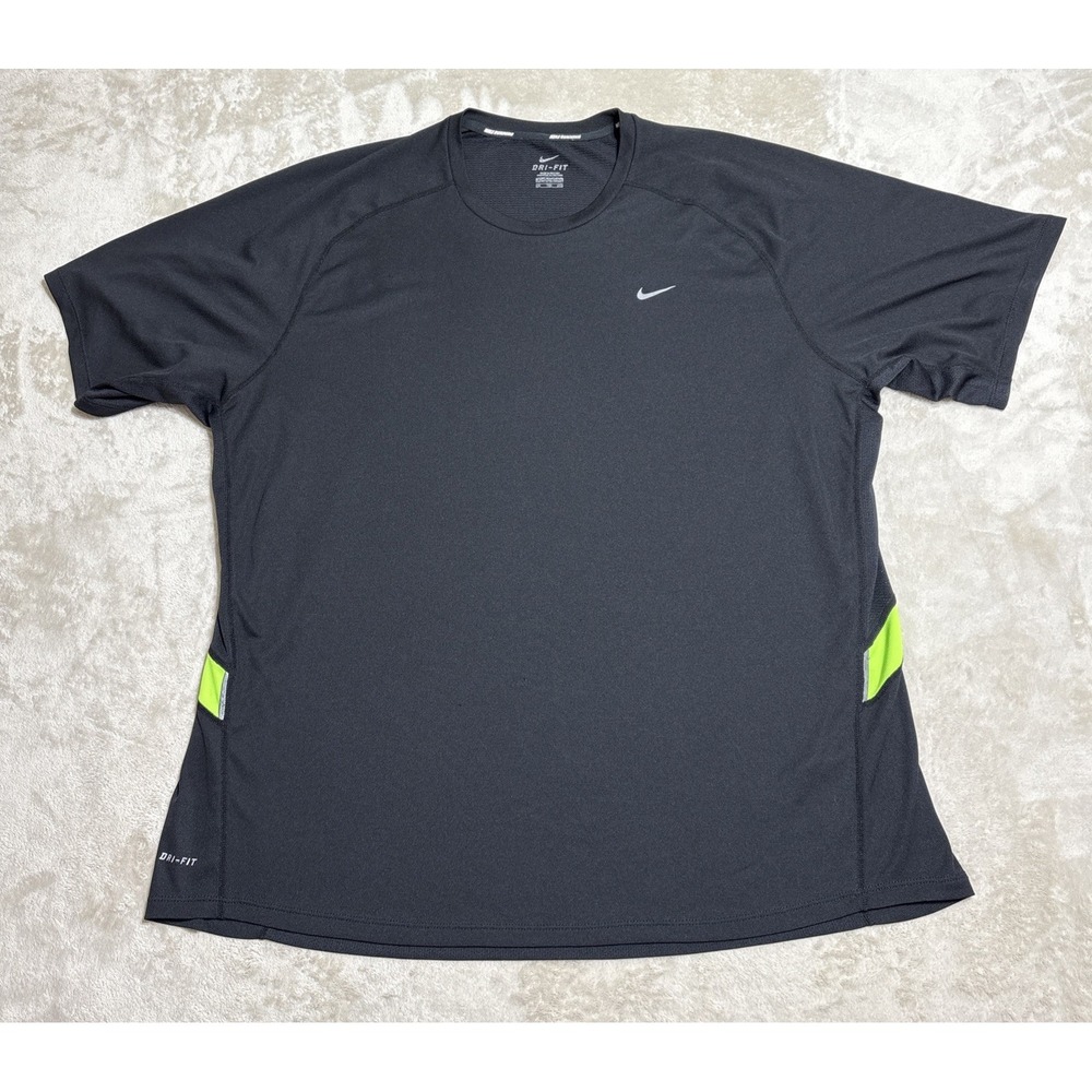Nike Running Dri-Fit T Shirt Men's 2XL Black Reflective Short Sleeve Yellow Trim